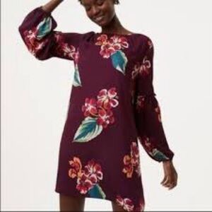LOFT long-sleeve floral print burgundy dress - gently used